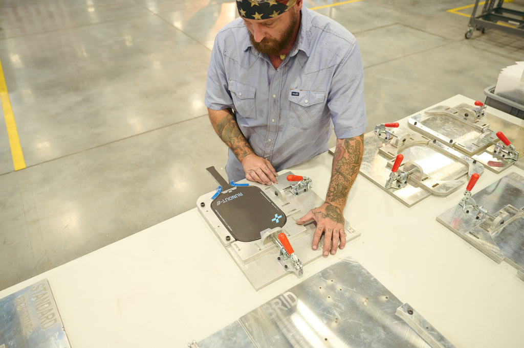 F+B production of the Runout - Elongated carbon fiber pickleball paddle 